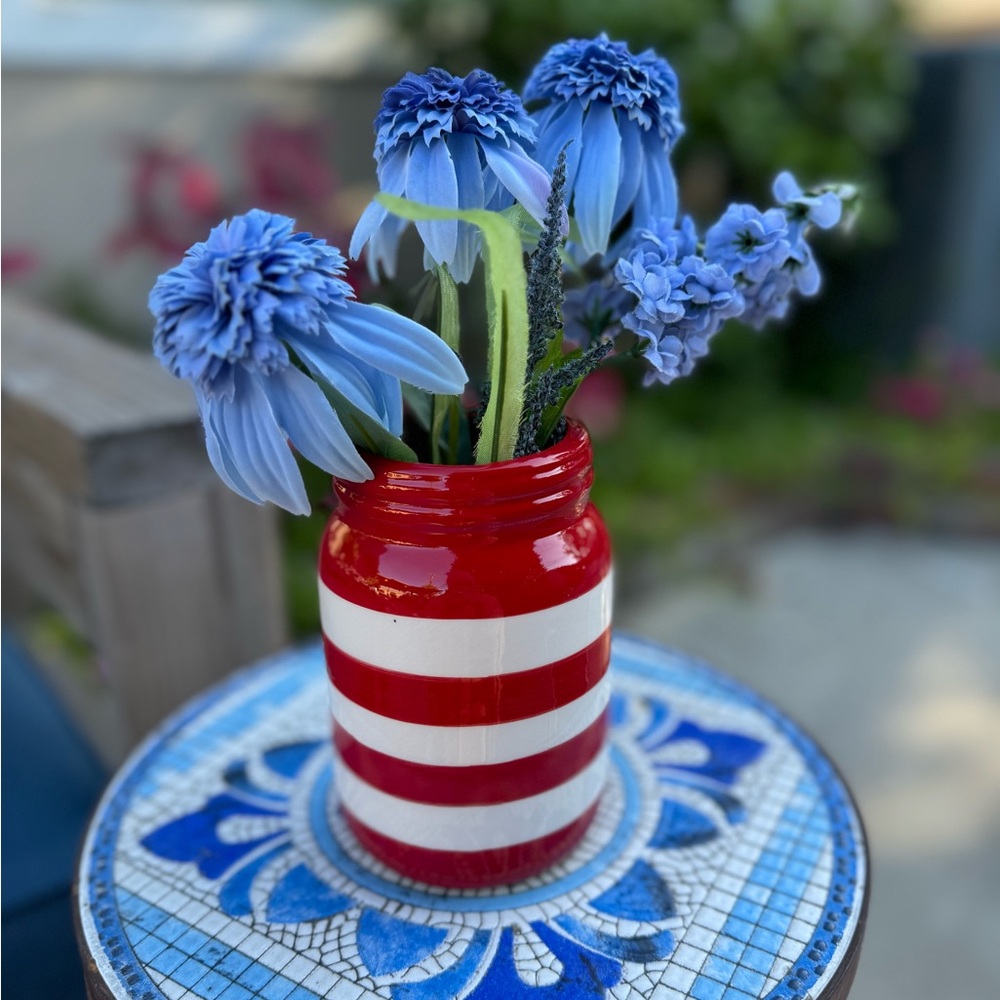 Red, White, & Blue faux flower arrangement!